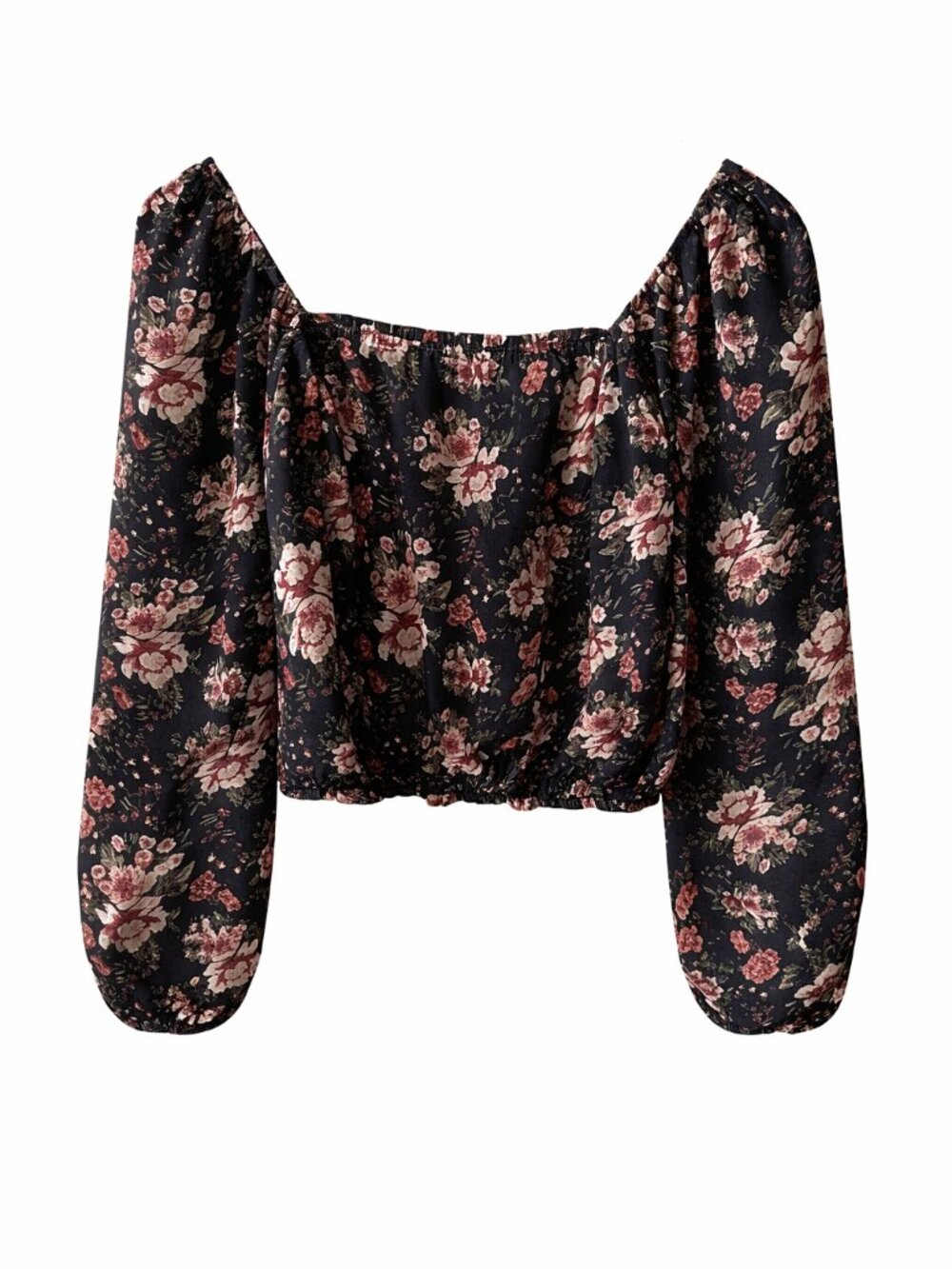 Abercrombie Floral Off Shoulder Top Smocked Crop Blouse Long Sleeve Cottagecore